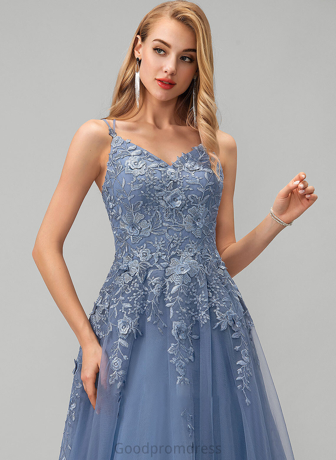 Lace Prom Dresses V-neck Tulle Floor-Length Ball-Gown/Princess Dixie With