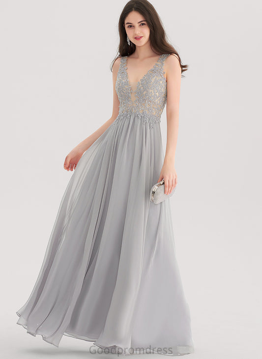 Prom Dresses V-neck Chiffon A-Line Rhinestone With Averi Floor-Length Lace