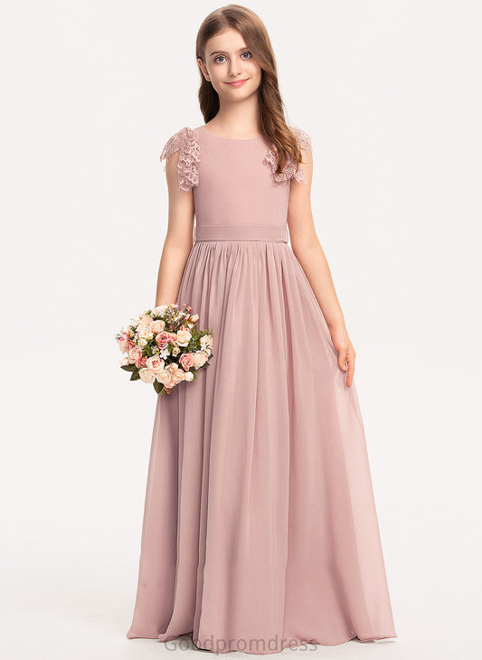 Chiffon Junior Bridesmaid Dresses Floor-Length Teagan Bow(s) Neck Scoop A-Line Lace With