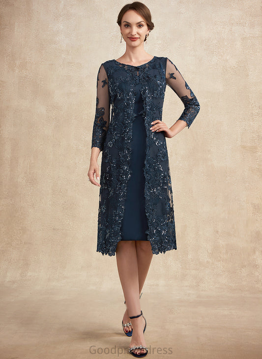 Carleigh Mother With the Lace Sheath/Column Bride Scoop Knee-Length Dress Neck Sequins Mother of the Bride Dresses of Chiffon