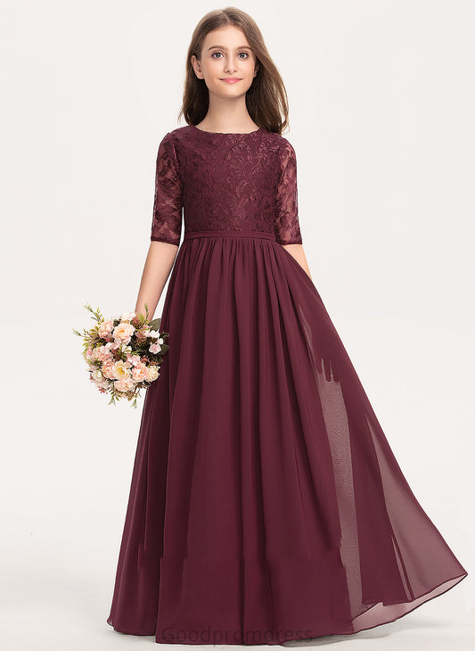 Floor-Length Chiffon Junior Bridesmaid Dresses Neck Scoop A-Line Lace Krystal