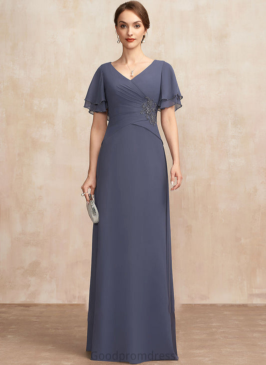 A-Line Dress Mother the Mother of the Bride Dresses With Beading of Bride Cailyn V-neck Chiffon Floor-Length Ruffle