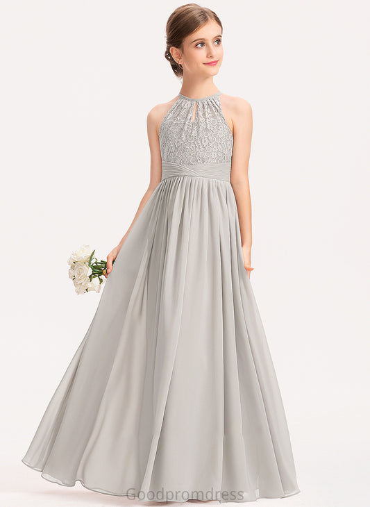 Scoop Abril A-Line Neck Junior Bridesmaid Dresses Lace With Chiffon Floor-Length Ruffle