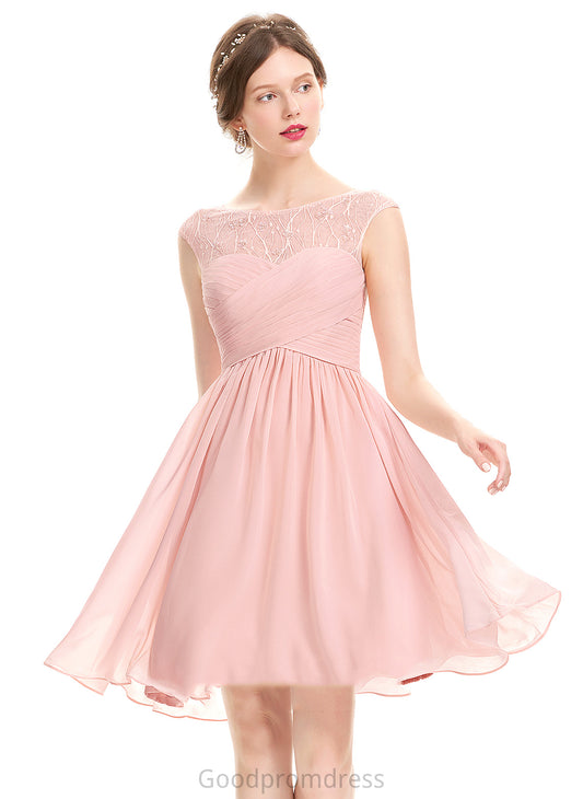 Homecoming Dresses Bella Scoop Beading Ruffle Knee-Length Chiffon Neck Lace With Dress A-Line Homecoming