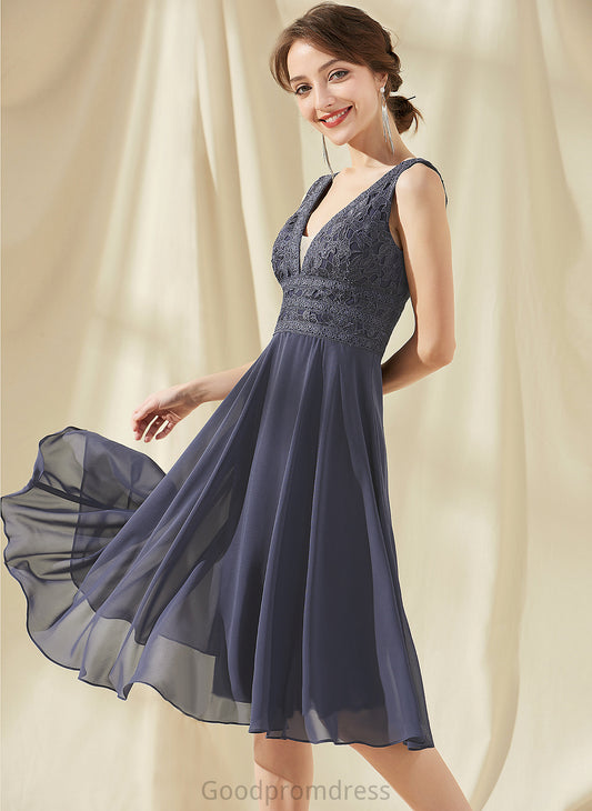 Lace Susan Homecoming V-neck Knee-Length Dress Chiffon A-Line Homecoming Dresses