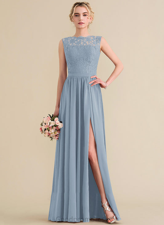 Fabric SplitFront ScoopNeck A-Line Floor-Length Length Neckline Silhouette Embellishment Melanie Natural Waist A-Line/Princess Bridesmaid Dresses