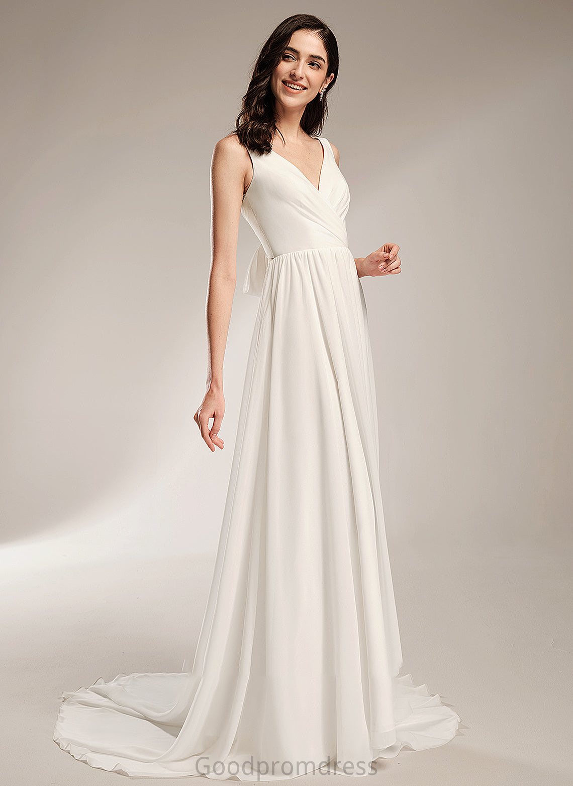 With Larissa Lace Train Court Dress A-Line V-neck Wedding Wedding Dresses