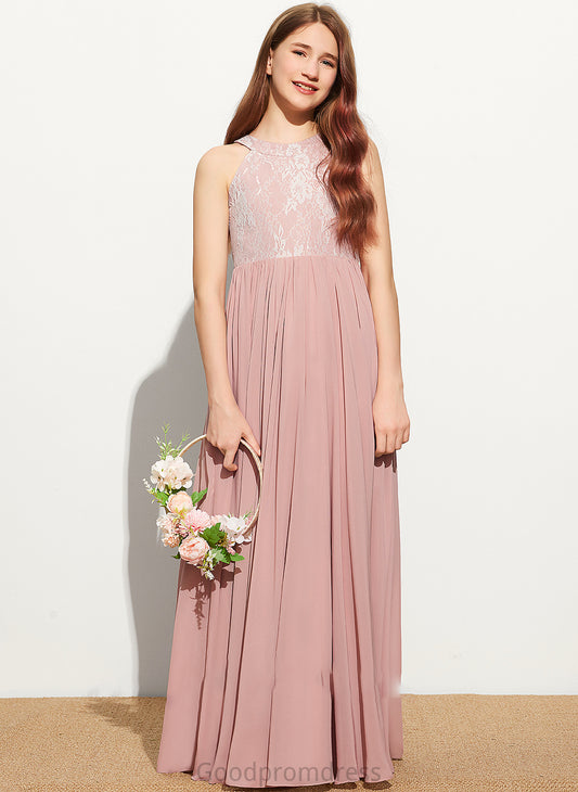 Sequins Lace Destinee Scoop With Floor-Length A-Line Neck Chiffon Junior Bridesmaid Dresses