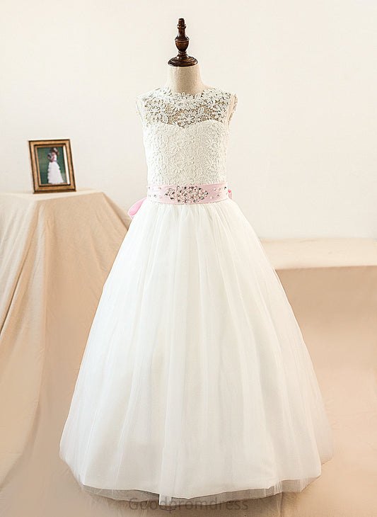 Bow(s) Sash Ball-Gown/Princess Junior Bridesmaid Dresses Scoop Amina Floor-Length Beading Neck Tulle With