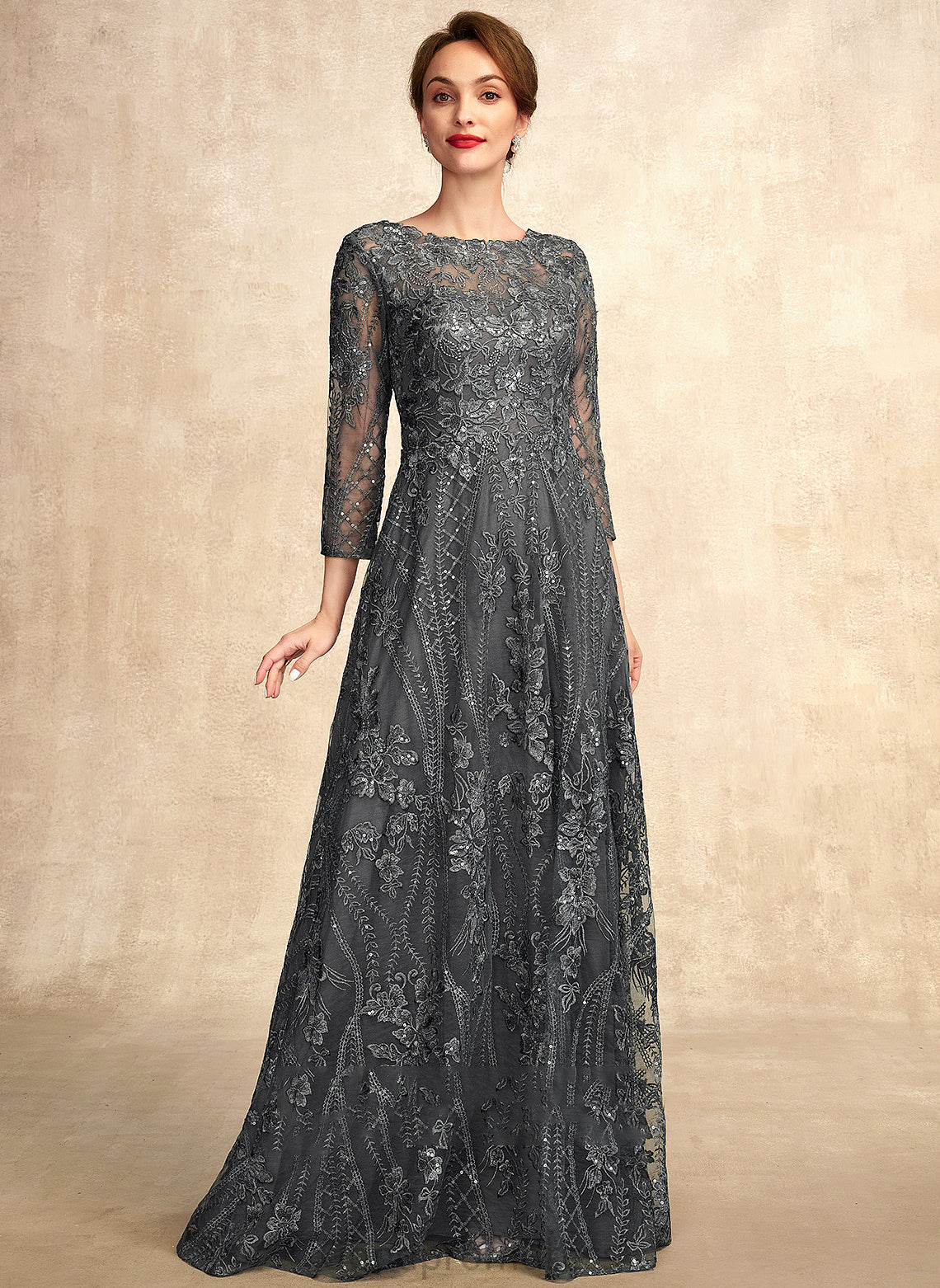 Scoop Lace Floor-Length Mother Sequins With Dress Neck A-Line Mother of the Bride Dresses the Jazmine of Bride