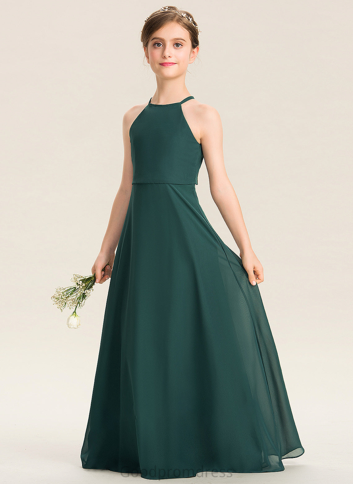 Junior Bridesmaid Dresses Scoop Cynthia Chiffon Floor-Length Neck A-Line