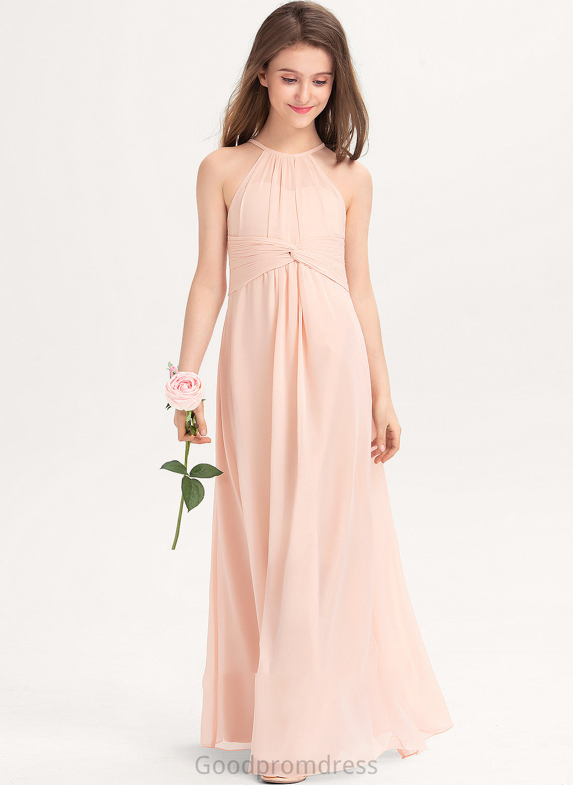 Floor-Length Neck Chiffon With Junior Bridesmaid Dresses A-Line Scoop Lilianna Ruffle