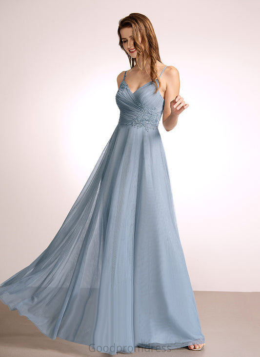 Fabric Neckline Lace Floor-Length Straps&Sleeves V-neck Tulle Silhouette A-Line Length Magdalena Floor Length Bridesmaid Dresses