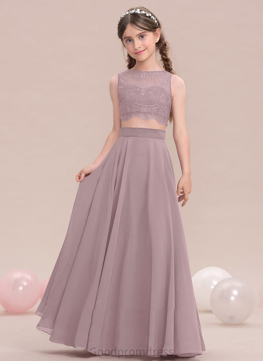 Floor-Length Junior Bridesmaid Dresses Chiffon Neck Scoop A-Line Kiera