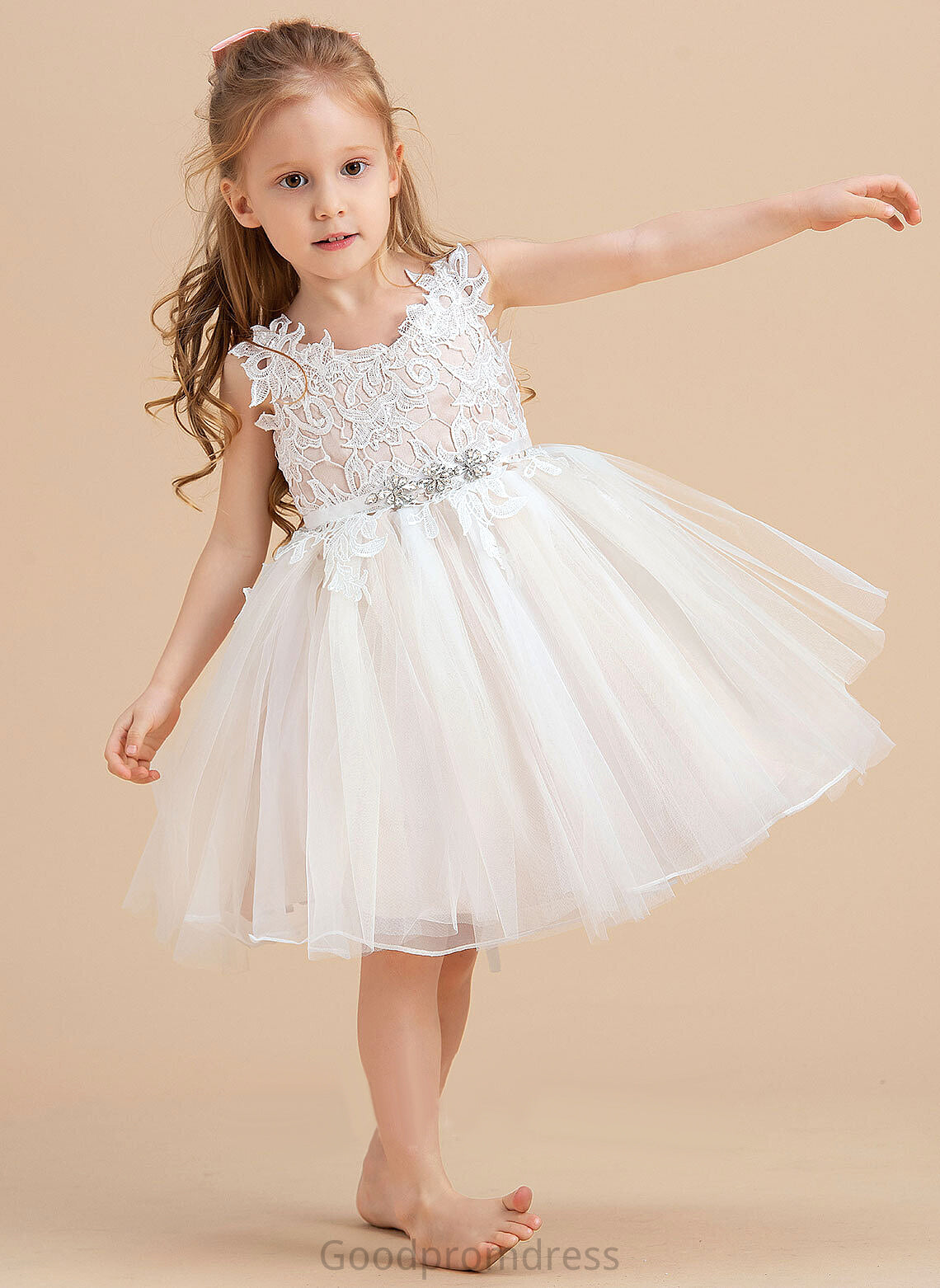 Flower Girl Dresses Dress V-neck/Straps Knee-length Flower Girl - Tulle/Lace Sleeveless A-Line Jaden