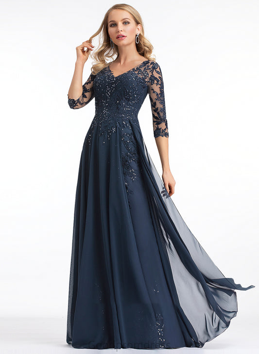 A-Line Sequins Floor-Length V-neck With Jaiden Prom Dresses Chiffon