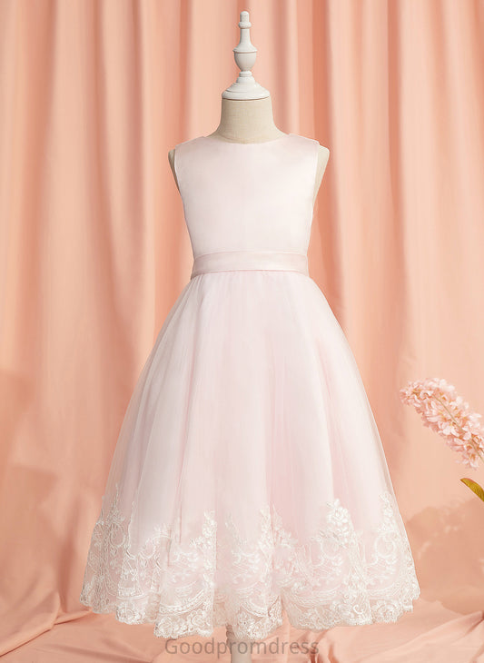 Neck - Lace/Bow(s) Ball-Gown/Princess Flower Girl Dresses Flower Dress Shirley Girl Tea-length Scoop Satin/Tulle Sleeveless With