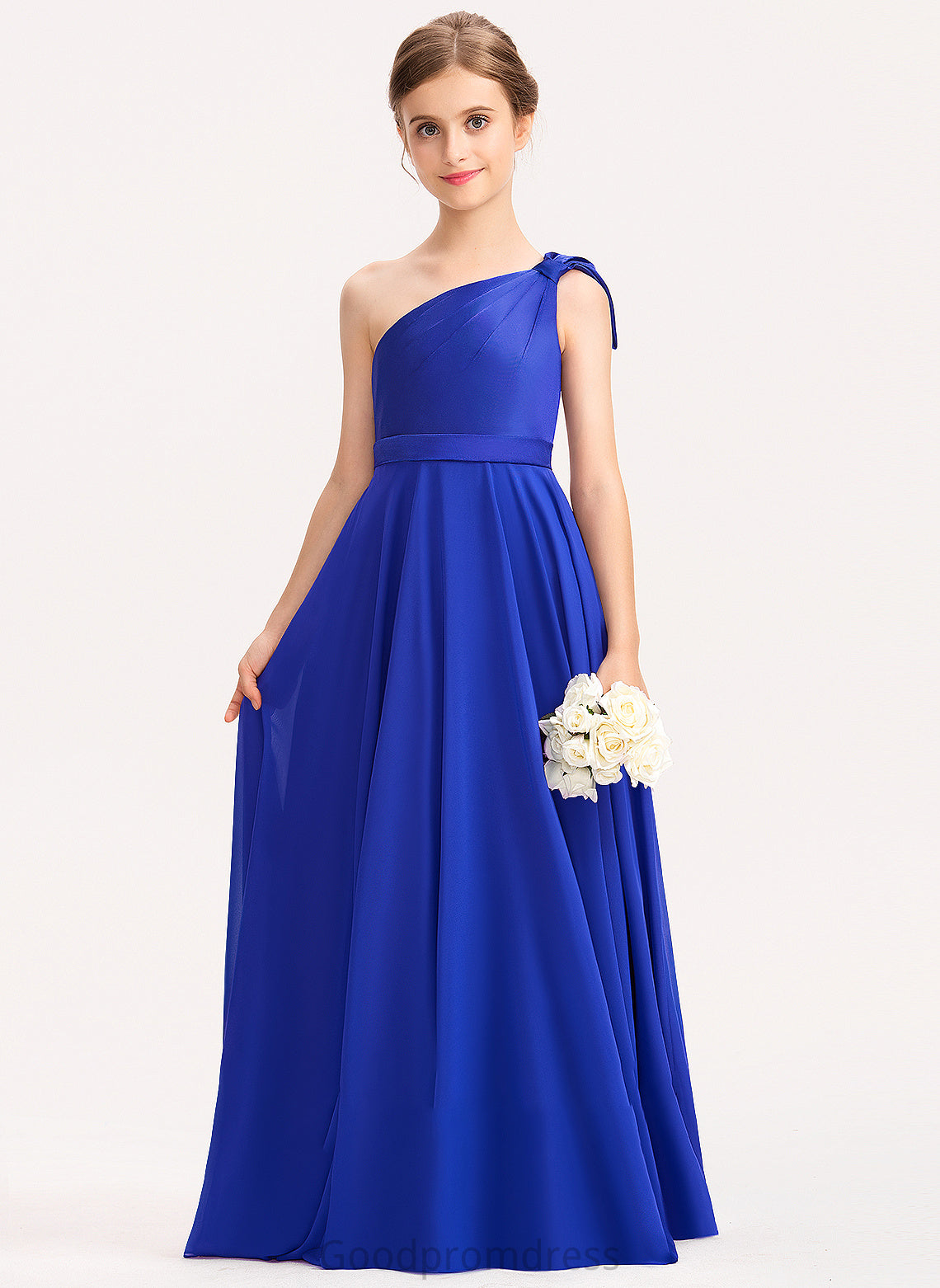 Junior Bridesmaid Dresses Floor-Length With Kennedy Charmeuse Ruffle One-Shoulder A-Line Chiffon