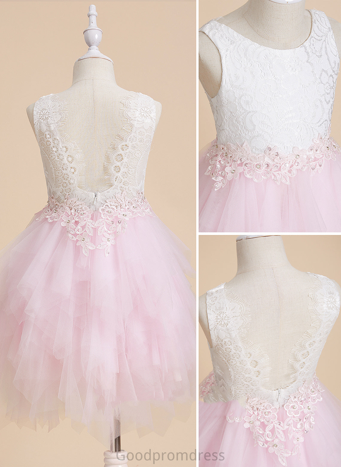 With - Back Knee-length Tulle/Lace Flower Neck Flower Girl Dresses Kristina Dress Sleeveless Scoop Ball-Gown/Princess Girl Lace/Beading/Sequins/V