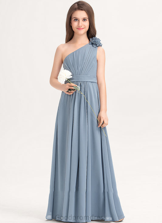 A-Line With Chiffon Flower(s) Helen One-Shoulder Junior Bridesmaid Dresses Floor-Length Ruffle