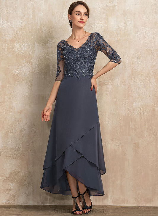 With Emma V-neck Bride of Mother Sequins Mother of the Bride Dresses A-Line Lace Dress Asymmetrical the Chiffon Beading