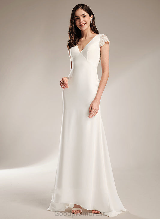 Jaslyn Sheath/Column Wedding Dresses With V-neck Dress Sweep Lace Wedding Train