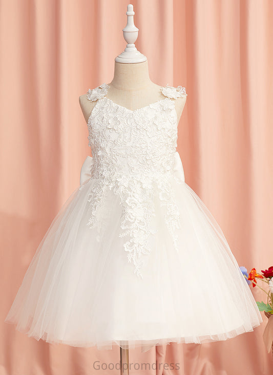 Sleeveless Straps Dress Flower Girl Dresses Knee-length With Lace/Flower(s)/Bow(s) A-Line Flower Tulle - Payten Girl