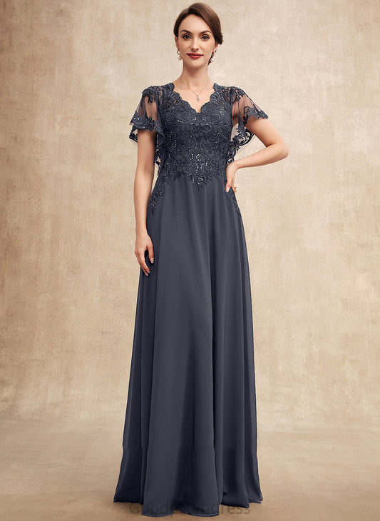 the A-Line Bride With Mother Ayla Mother of the Bride Dresses Dress Chiffon Floor-Length Sequins of V-neck Lace