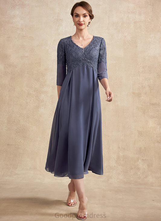 Dress Mother V-neck Mother of the Bride Dresses the A-Line Tea-Length Chana of Chiffon Bride Beading With Lace