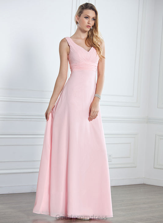 Fabric Silhouette Floor-Length Embellishment V-neck Ruffle Neckline Empire Length Natalie A-Line/Princess Sleeveless Bridesmaid Dresses