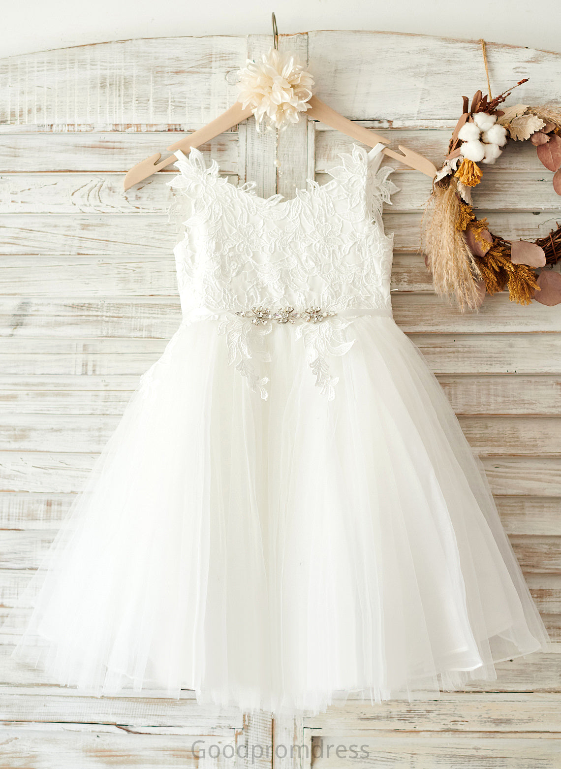 Flower Girl Dresses Irene - Straps With Girl Dress Flower Sleeveless Rhinestone A-Line Knee-length Tulle/Lace