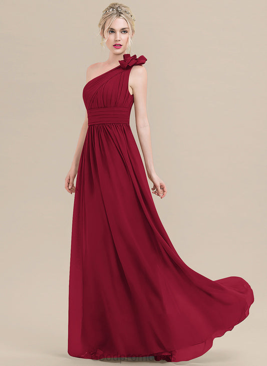 Floor-Length Length Silhouette A-Line One-Shoulder Fabric Neckline Flower(s) Embellishment Ruffle Cynthia Natural Waist Bridesmaid Dresses