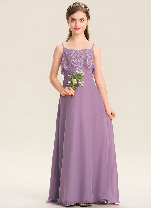 Junior Bridesmaid Dresses Floor-Length Square Adalyn Lace Chiffon Neckline A-Line