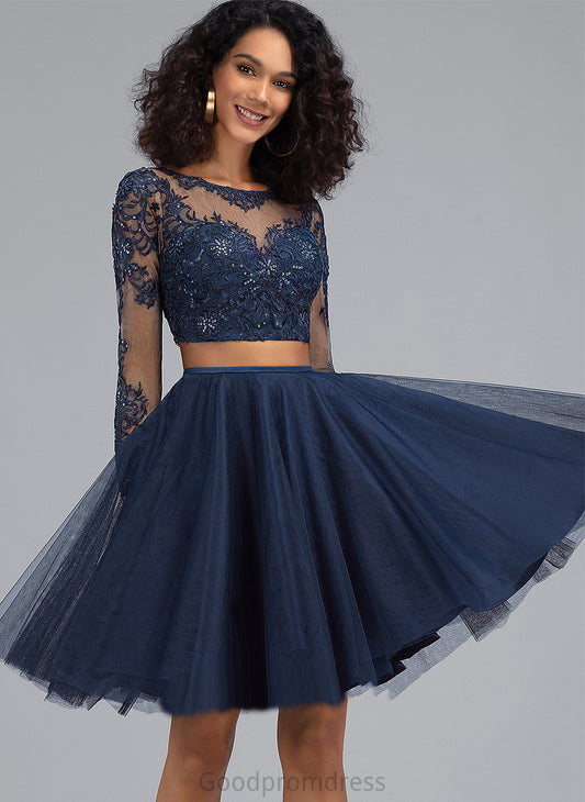 Short/Mini Tulle With Angela A-Line Neck Dress Scoop Homecoming Homecoming Dresses Lace