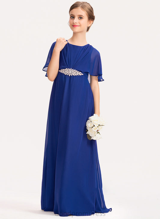 Aubree With Neck Junior Bridesmaid Dresses Chiffon Scoop Beading Floor-Length A-Line Ruffle