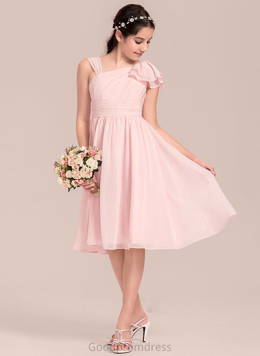 Chiffon Cascading A-Line V-neck Knee-Length Junior Bridesmaid Dresses Camilla Ruffles With