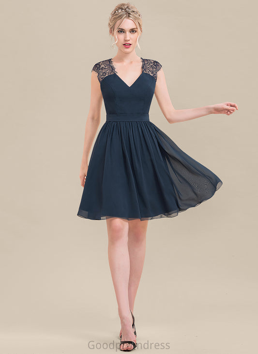 Chiffon Knee-Length Gabriella Dress Lace Cocktail V-neck Cocktail Dresses A-Line