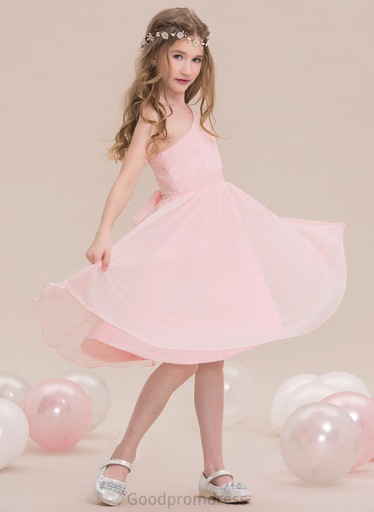 Chiffon One-Shoulder Ruffle With A-Line Knee-Length Desirae Junior Bridesmaid Dresses