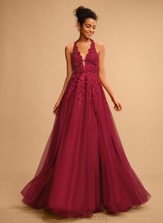 Sequins Floor-Length Ball-Gown/Princess With Lace Mavis Prom Dresses Tulle Halter