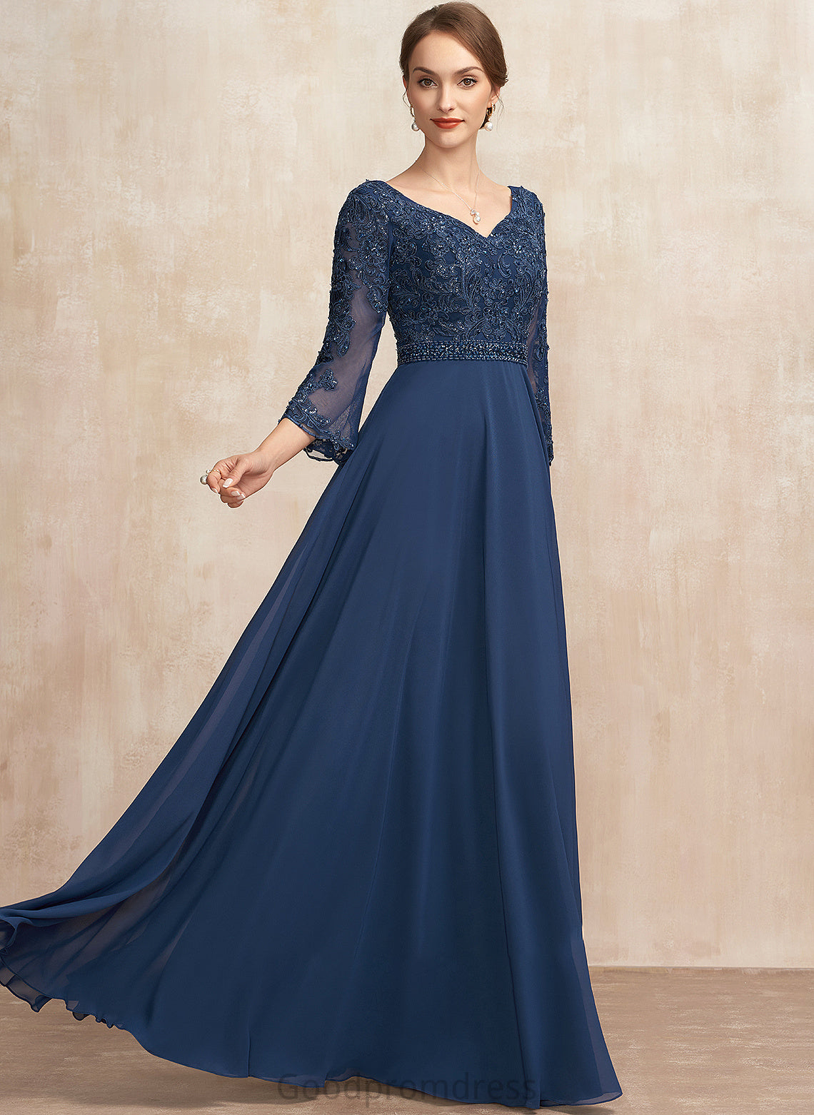 With Isabela V-neck Mother of the Bride Dresses Bride Floor-Length A-Line Beading the Lace Sequins of Dress Mother Chiffon