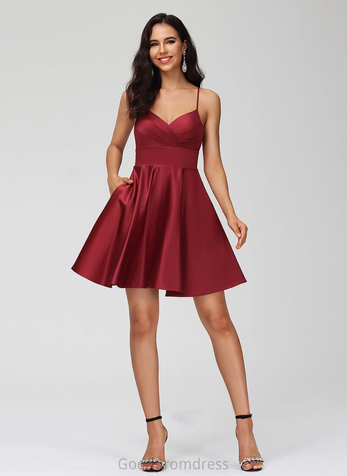 V-neck Satin Jaylin Pleated With Homecoming Dresses Short/Mini Homecoming Dress A-Line