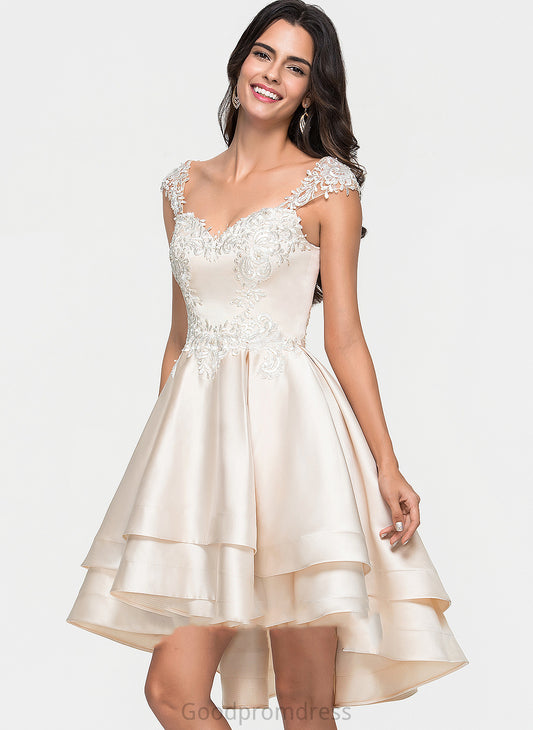 Satin Asymmetrical Lace Cascading With Homecoming Dresses Dress Quintina Ruffles Beading Homecoming Sweetheart A-Line