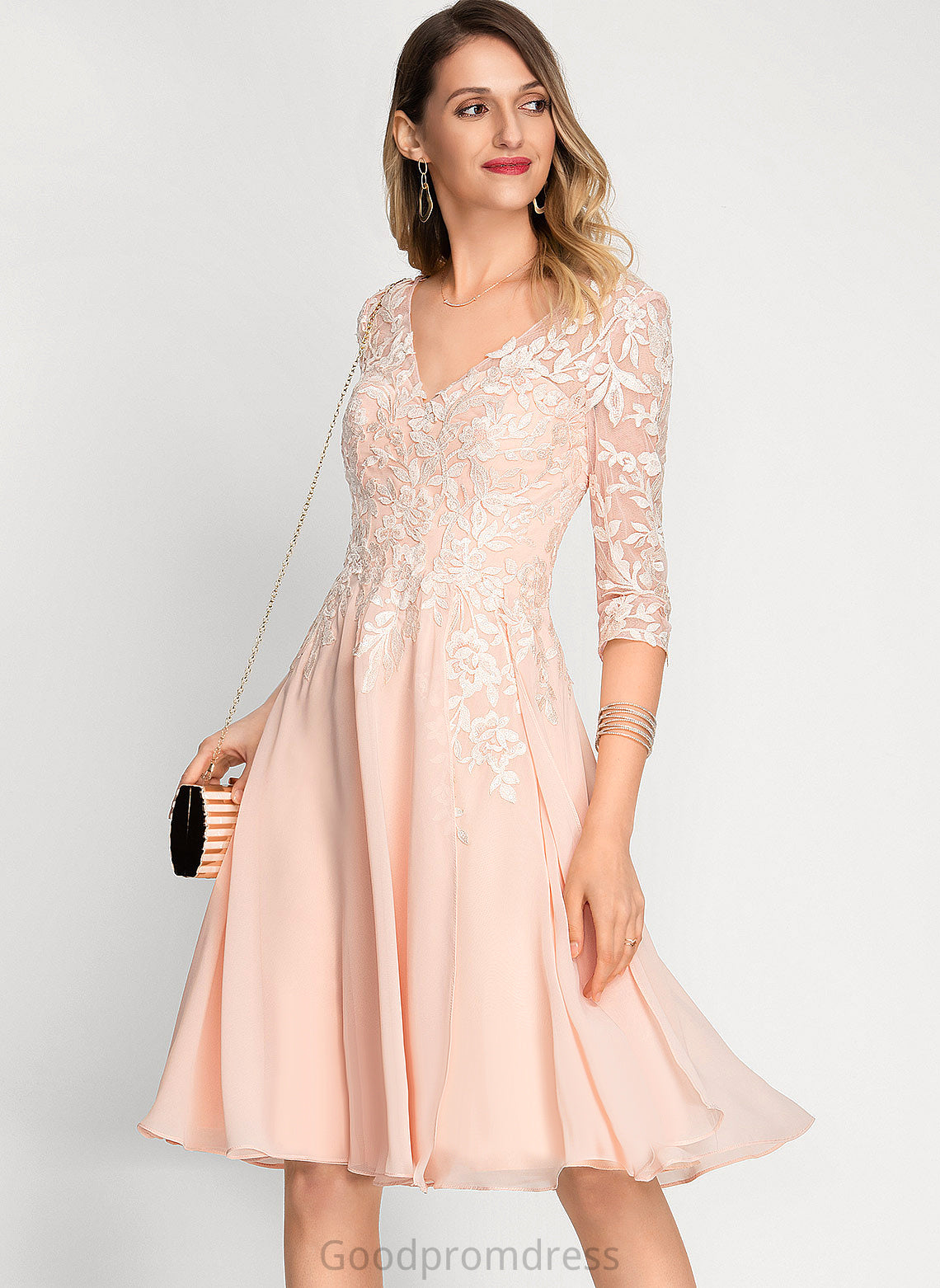 A-Line Cocktail With Lace Knee-Length Sequins Cocktail Dresses Brylee V-neck Chiffon Dress