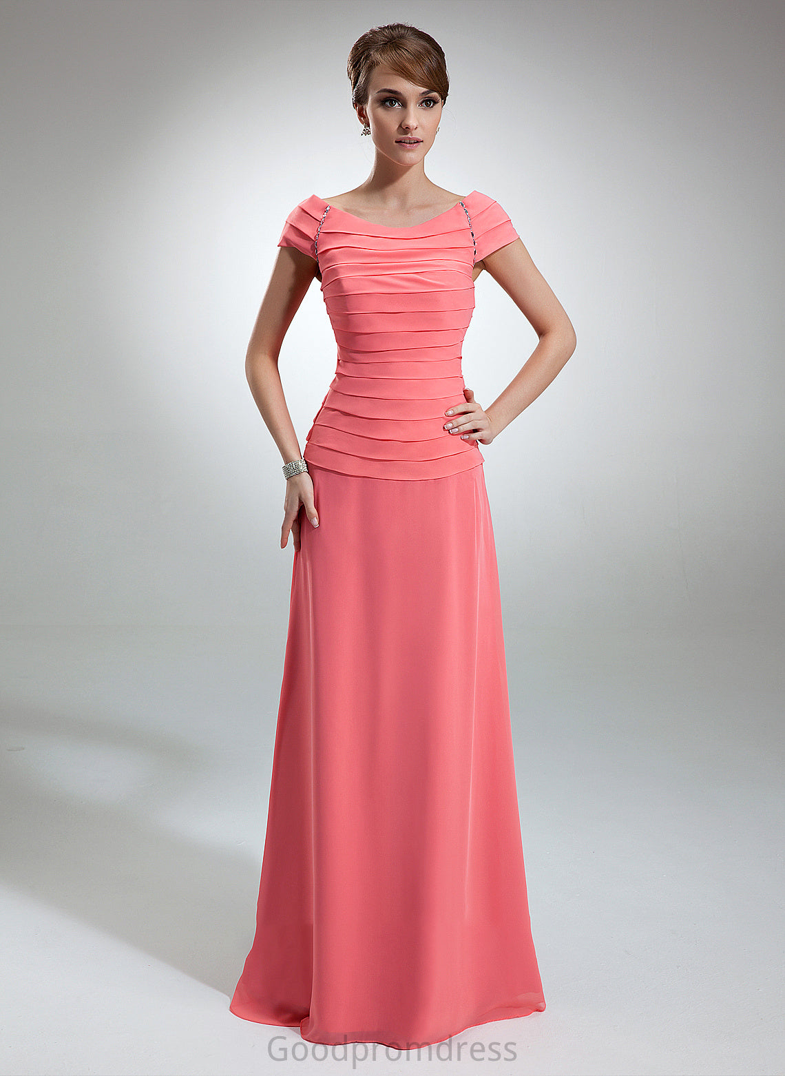 Jamya Mother Floor-Length Ruffle Scoop the Beading Neck of Mother of the Bride Dresses With Dress Chiffon A-Line Bride