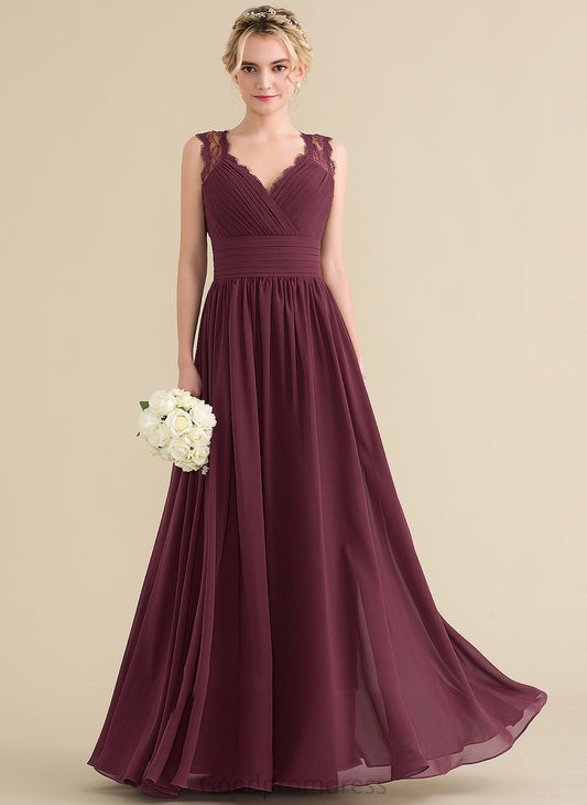 Fabric Floor-Length A-Line Silhouette Ruffle Length Bow(s) Embellishment V-neck Neckline Bianca Floor Length Bridesmaid Dresses