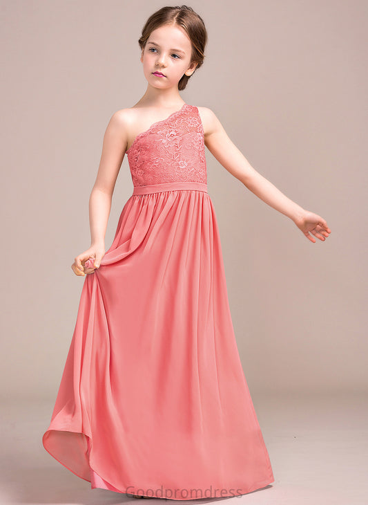 Jaslyn Chiffon Floor-Length A-Line Junior Bridesmaid Dresses One-Shoulder Lace