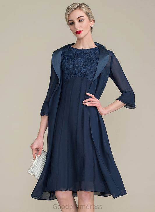 Mother of the Bride Dresses Neck Lace Mother Scoop Knee-Length Ruffle of Chiffon Dress Bride the With Yasmine A-Line