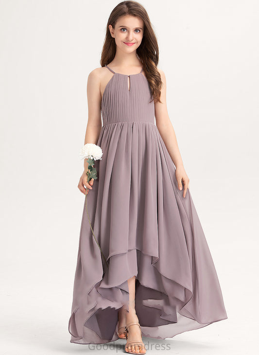 Junior Bridesmaid Dresses Chiffon Alexia A-Line Scoop Neck With Asymmetrical Bow(s) Ruffle