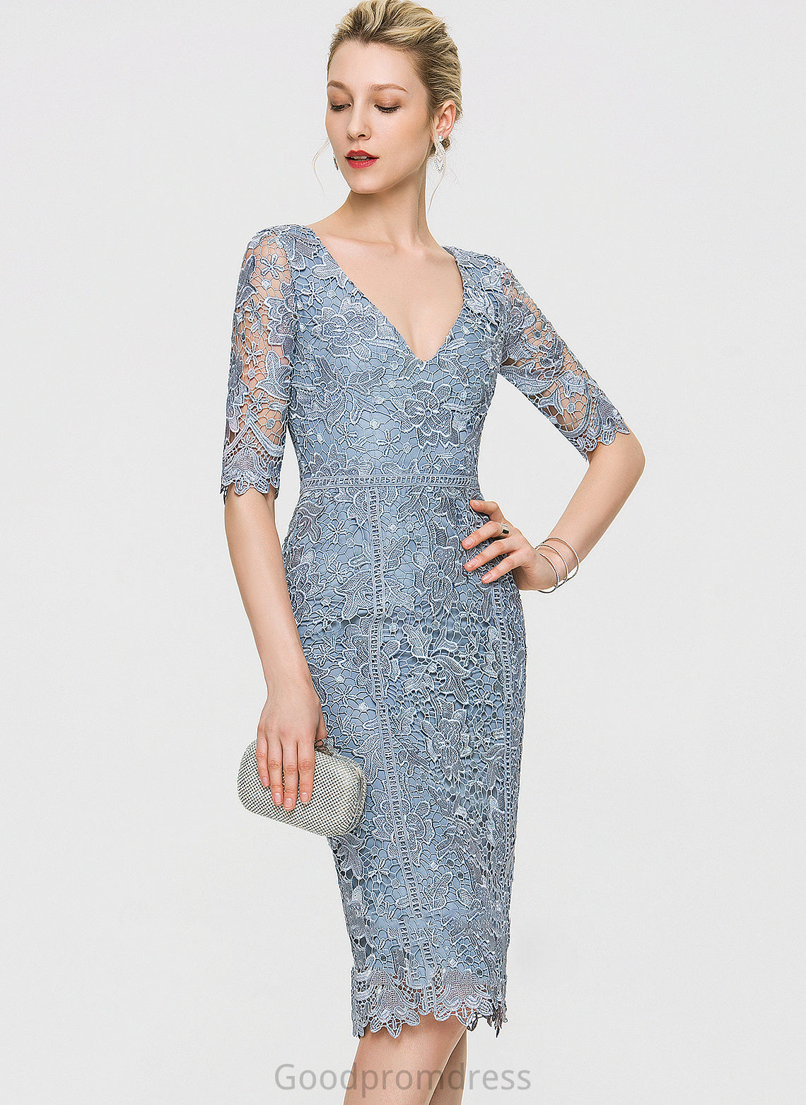 Lace Cocktail Dresses Sasha Sheath/Column V-neck Knee-Length Cocktail Dress