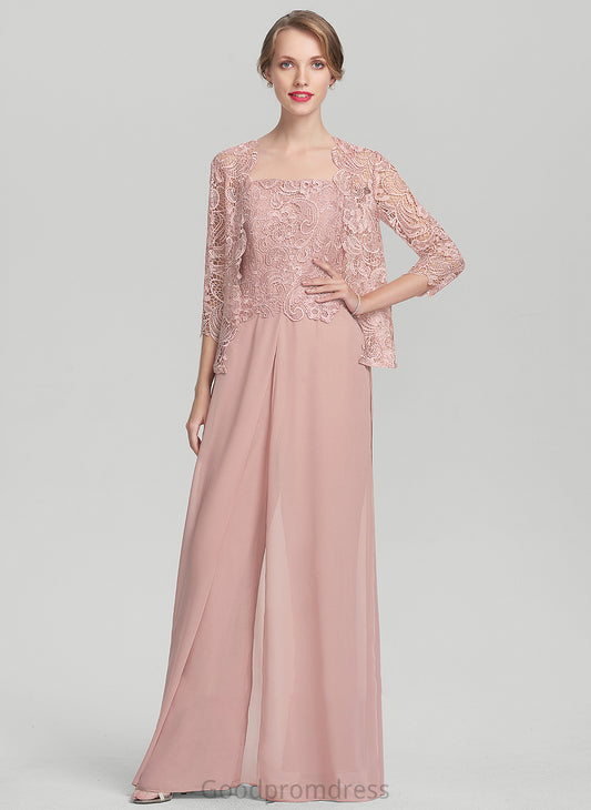 Mother Helen Jumpsuit/Pantsuit the Bride Lace Mother of the Bride Dresses Neckline Dress of Square Chiffon Floor-Length